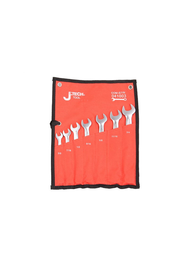 jetechtool Jetech Combination Wrench Set 7-Piece, 15 Degree Offset SAE Spanner Set, Chrome Vanadium Steel, Includes Sizes 11/16–3/4 Inch with Canvas Pouch- COM-S7IN - Image 1